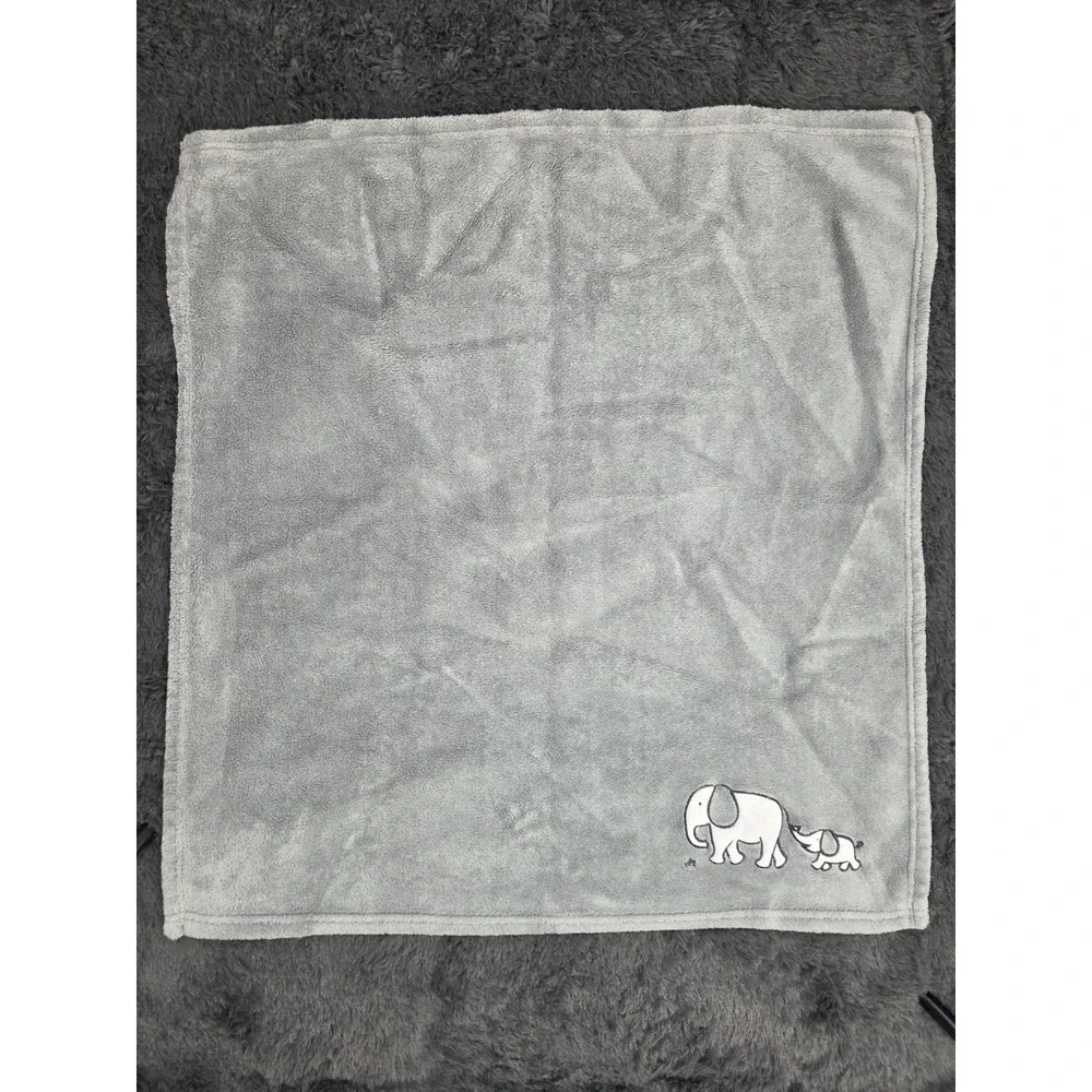 Cloud Island Circo‎ Gray Fleece w White Velour Appliqued Elephants Baby Blanket